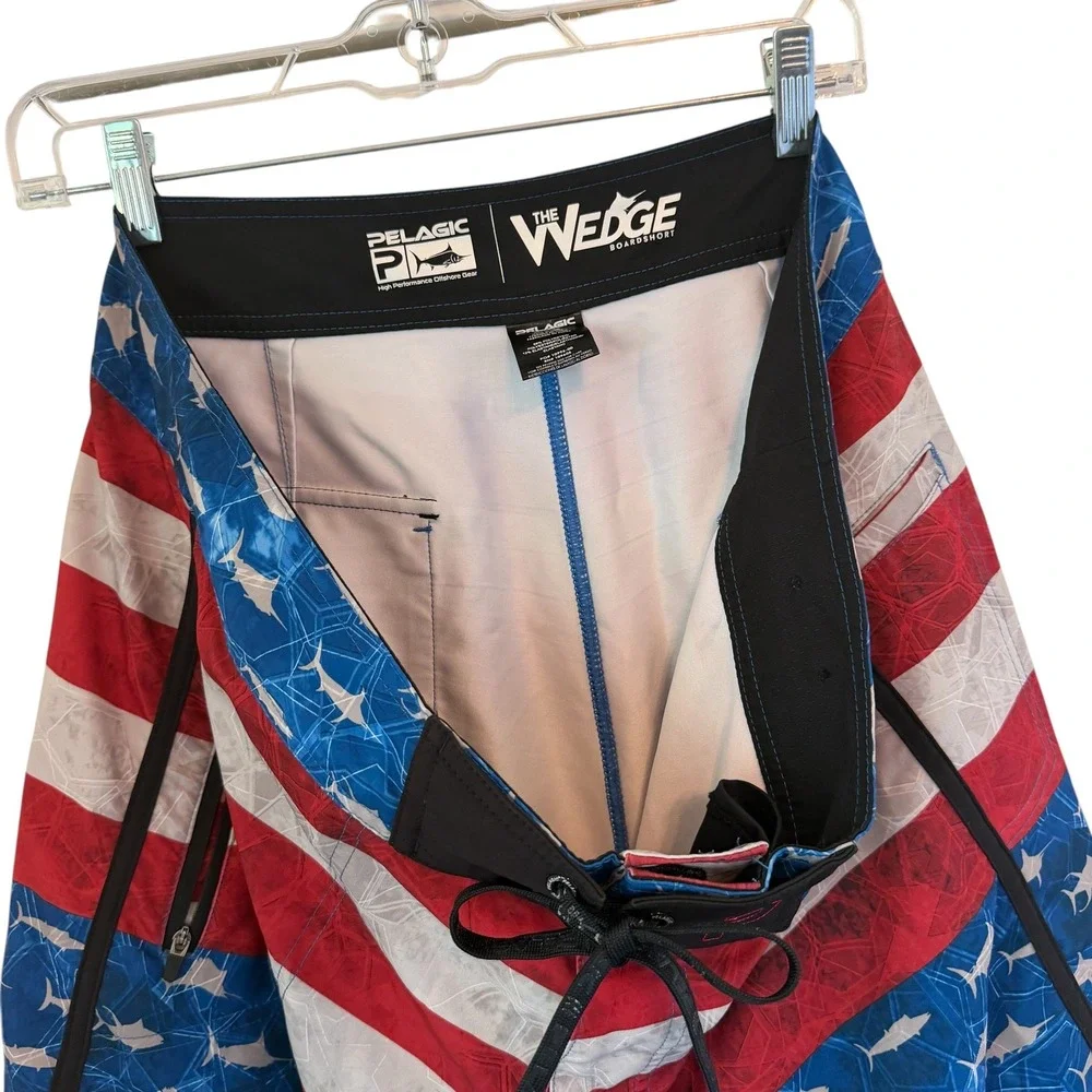 Pelagic The Wedge Boardshorts Mens 38 Patriotic American Flag Marlin Fishing XL